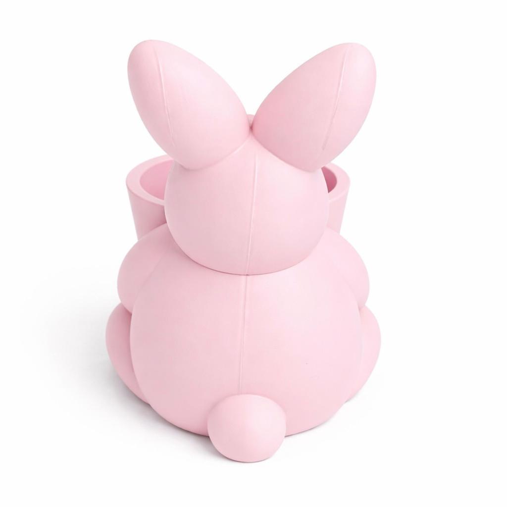Easter decoration pink rabbit with a bowl container for trinkets