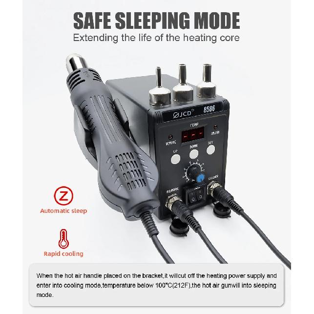 JCD 2 in 1 Soldering Station 8586 LCD Digital Display SMD Rework Hot Air Gun Soldering Iron 220V 110V ESD Welding Repair Tools