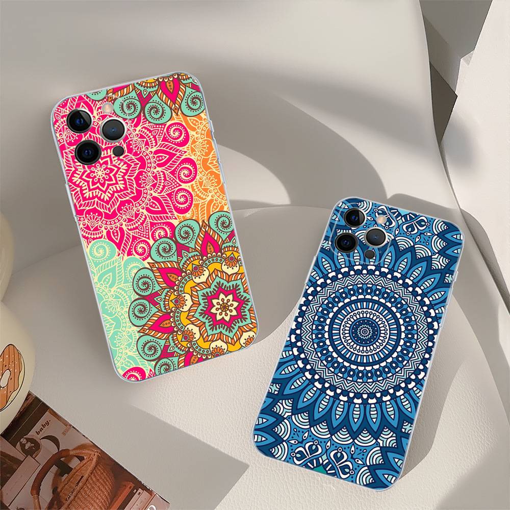 Mandala Painting For iPhone 11 12 13 14 15 16 17 Pro Max Plus 13 Mini Silicone Soft Transparent Back