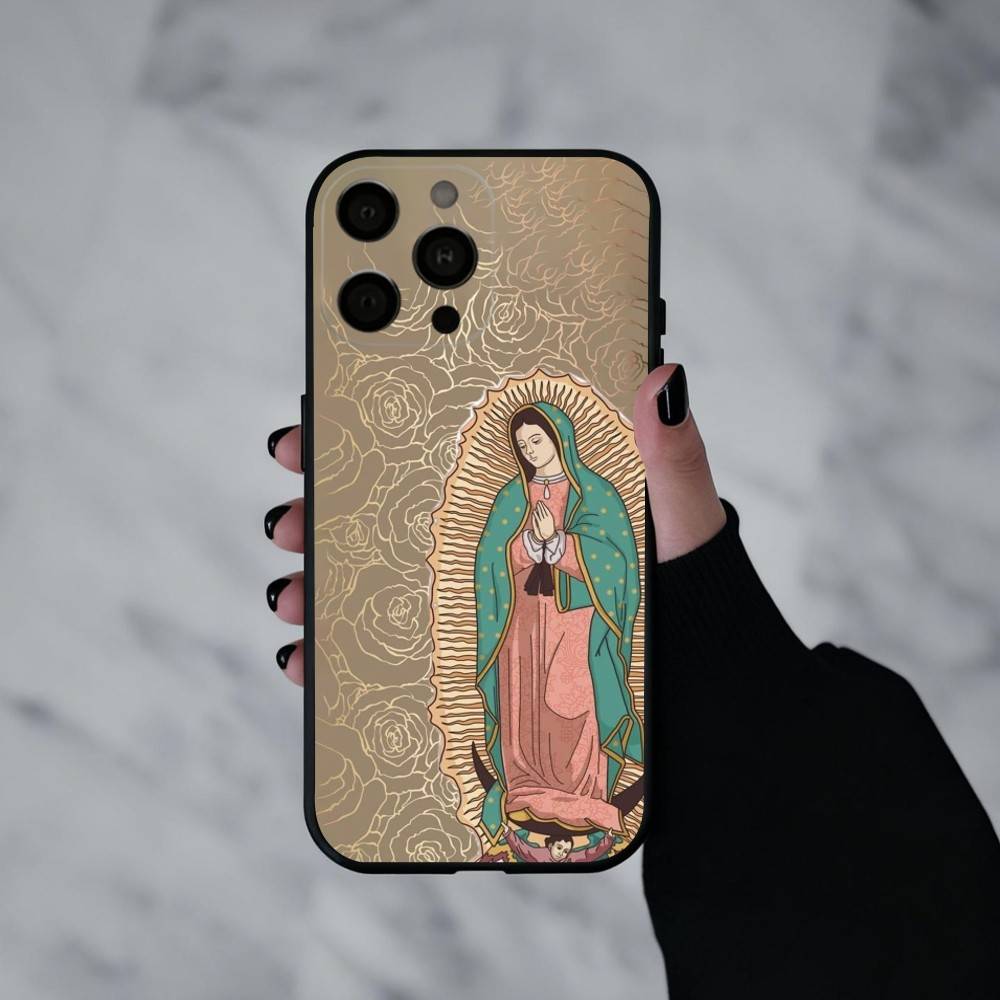 Virgin De Guadalupe Phone Case For iPhone 17pro,16,15,14,13,12,11 Plus,Pro Max,XS,Soft Silicone Black Cover