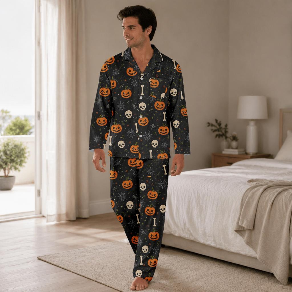 Halloween Pajama Set for Women Sleepwear Top and Pants Cozy Holiday Night