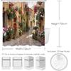 LB European Shower Curtain with Nature Scene,3D Printing Mediterranean Greece Scene Old Street Flowers Picture, Polyester Fabric Bathroom Decor 72 X