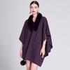 Women Cape Faux Fur Shawl Wrap Poncho with Faux Fur Trim Female Winter Knitted Front Cardigan Shawls Sleeveless Cardigan Cloak Coat for Party