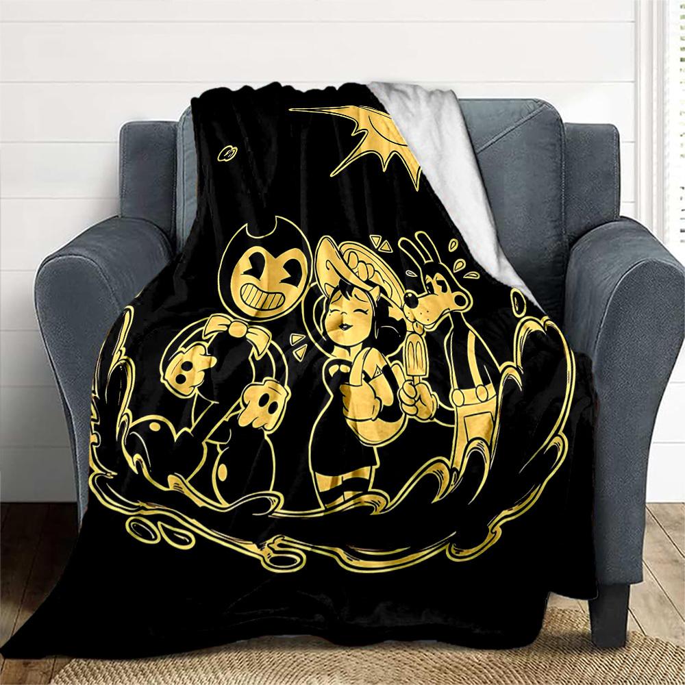 1 Stück Bendy and the Ink Machine Outdoor Flanell-Kuscheldecke - HD-Druck Leichte Weiche Warme Ganzjahresdecke für Sofa, Bett, Reisen, Camping 029