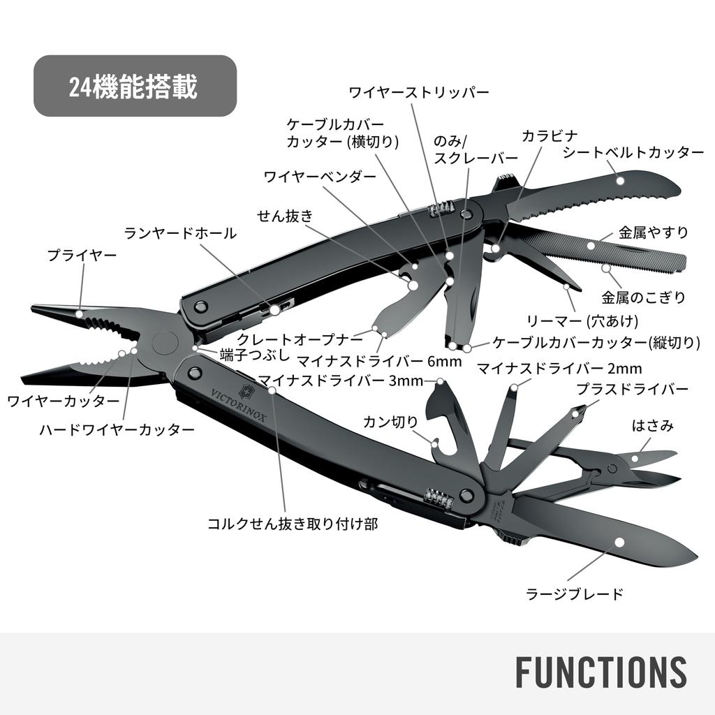 Victorinox Schweizer Werkzeug Spirit MXBS Schwarz mit Nylon Schweizer Taschenmesser DIY mit 26 Verriegelungsmodellen Etui, Messer, Multifunktionsmesser, Zange, Swiss-Made