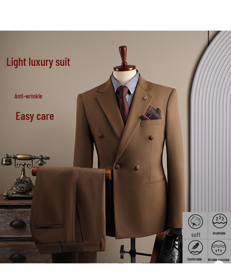 Coffee Color Men's Formal Suit Set for Weddings and Business - Groom and Best Man Fit