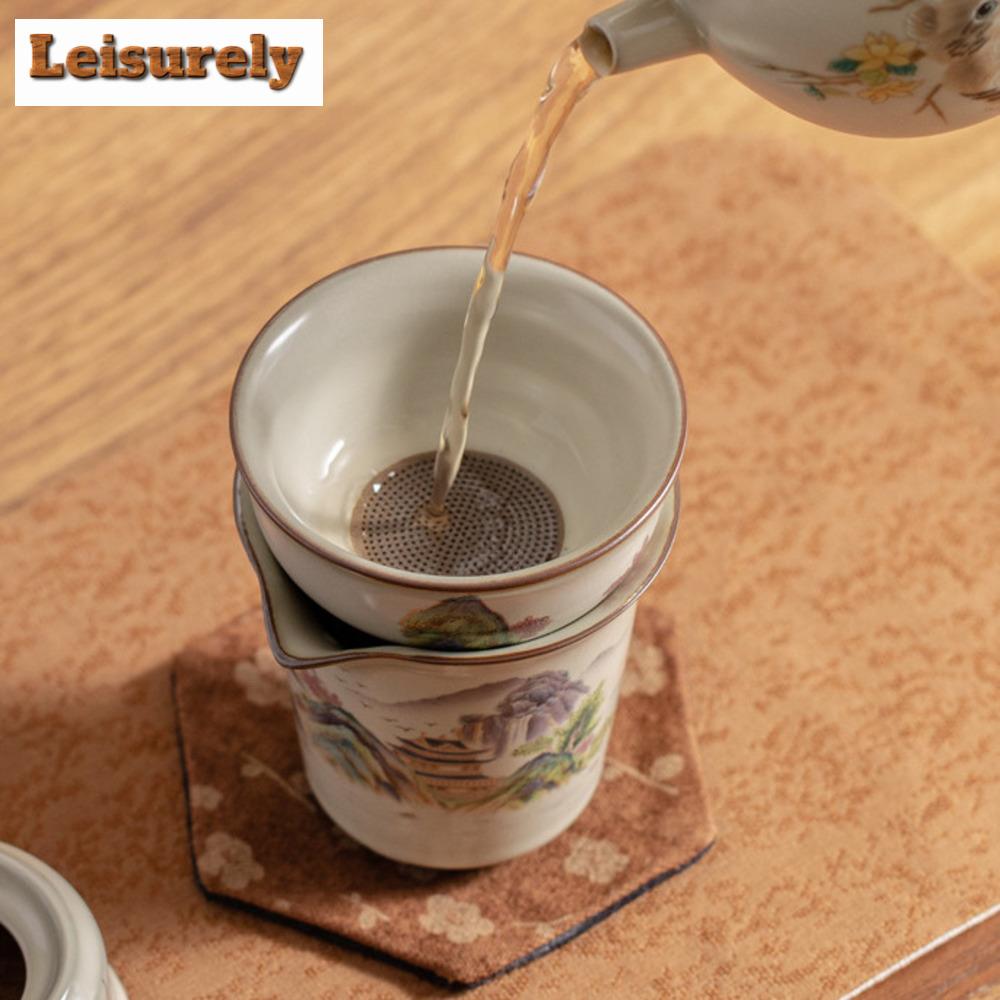 Imitation Song Ru Kiln Landscape Tea Infusor Retro Tea Ball Tea Strainer Household Tea Maker Tea Filter Tea Ceremony Collection