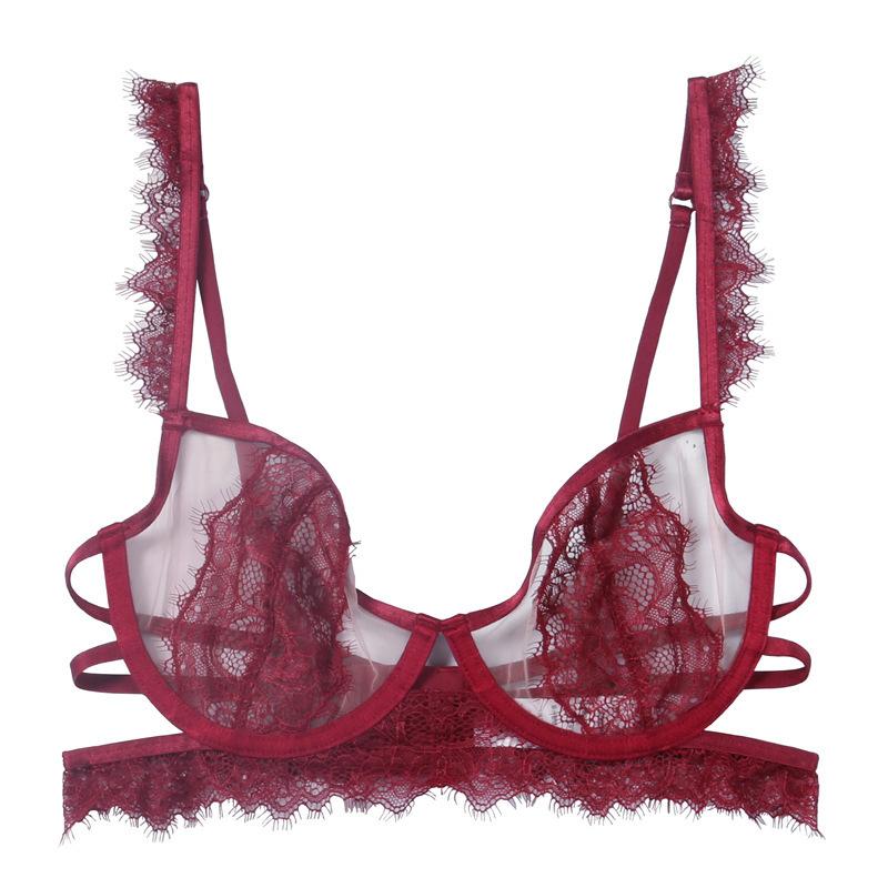 

The manufacturer s new product is sexy, ultra-thin and comfortable eyelashes, hollow bra, front buckle, beautiful back underwear, women s fun bra. XL бордовий