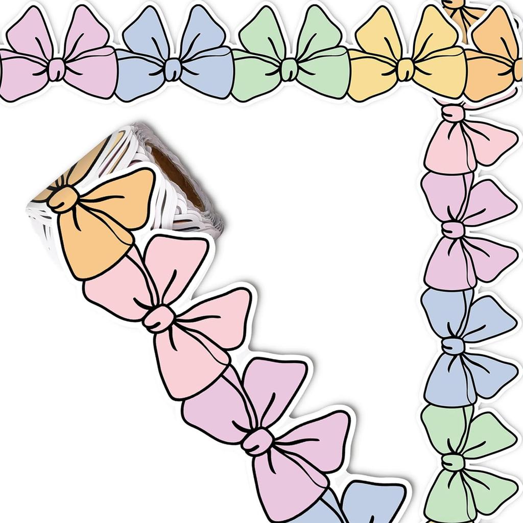 10m Colorful Bows Bulletin Board Border Decorative Classroom Border Adhesive Bulletin Board Trim Sticker for School