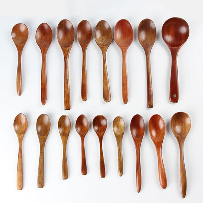 1PC High-Quality Kitchen Home Tableware Natural Wood Soup Spoon Practical Teaspoons Creative Solid