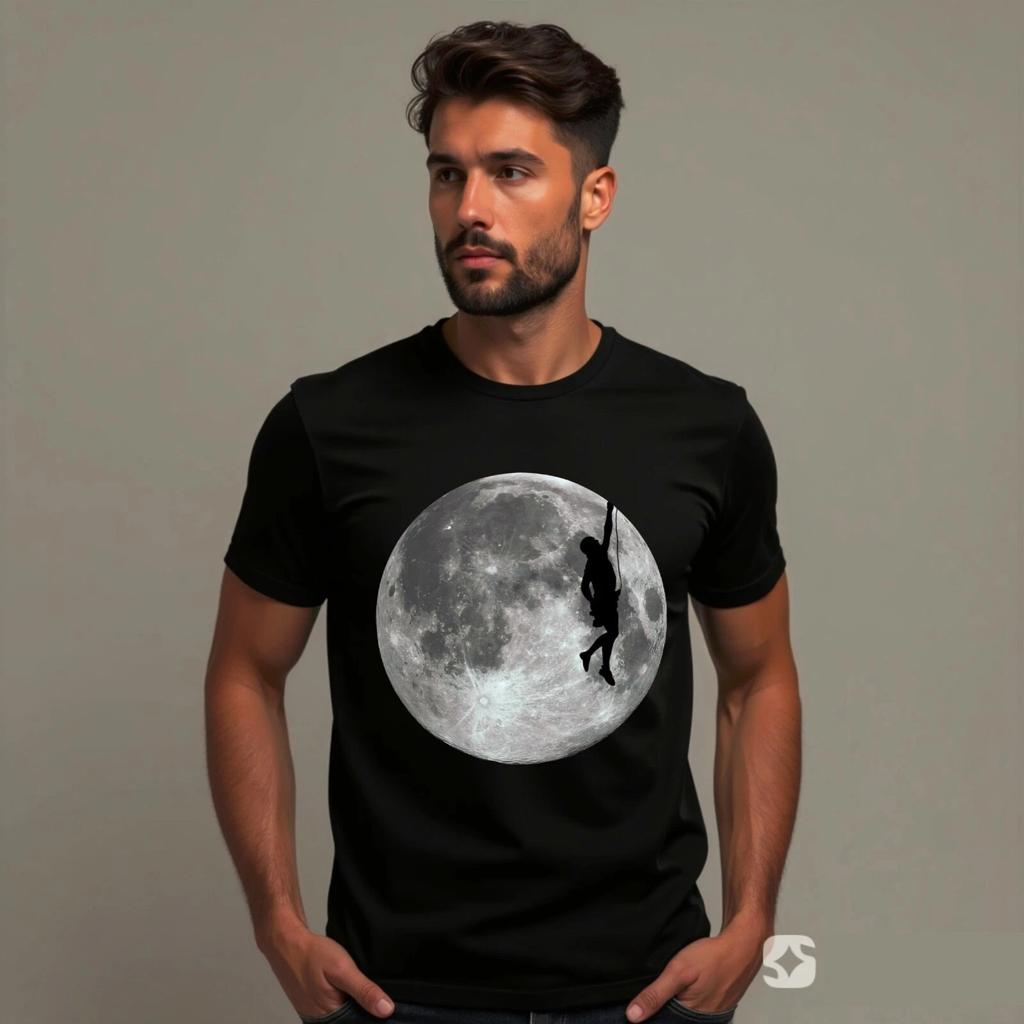 Fels Klettern Mond Herren T-Shirt, Berg Klettern Weltraum Kletterer Liebe Geschenk Tee Top