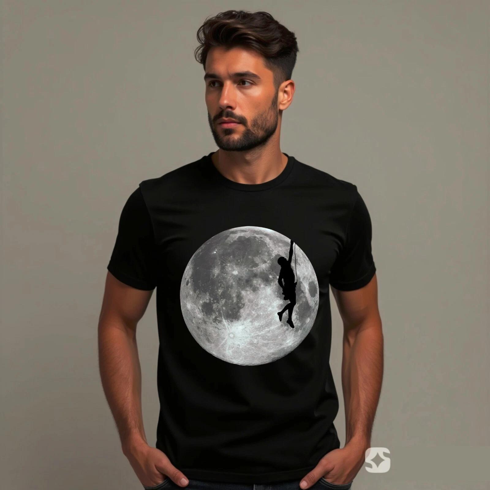 Rock Climbing Moon Men s T-Shirt, Mountain Climb Space Climber Love Gift Tee Top 2XL