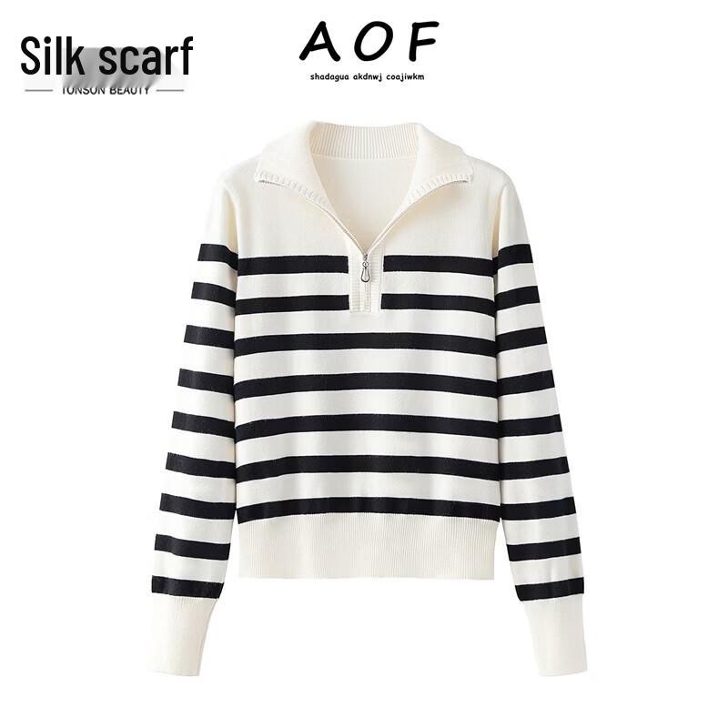 Women s Striped Lapel Knit Sweater One Size