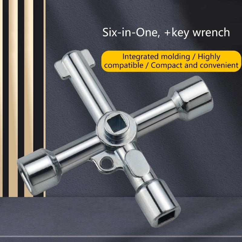 6 In 1 Galvanized Crossing Key Wrench For 5.3mm 6mm 8mm Square 9mm Triangular 7mm Hexagonal 5.7mm Round Holes Zinc Alloy Multiple Tool