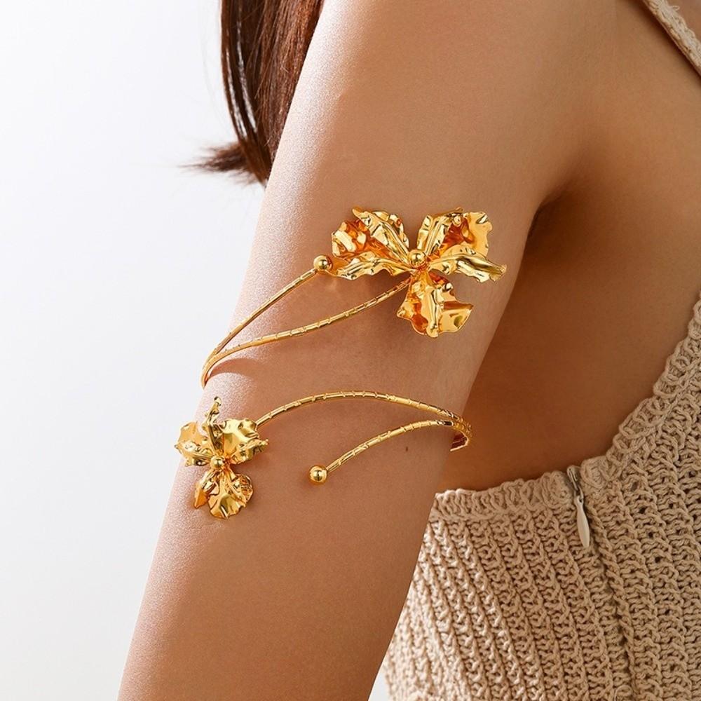 Adjustable Butterfly Orchid Bracelet Enamel Glaze Flower Armband Open Arm Bangle  Hand Jewelry