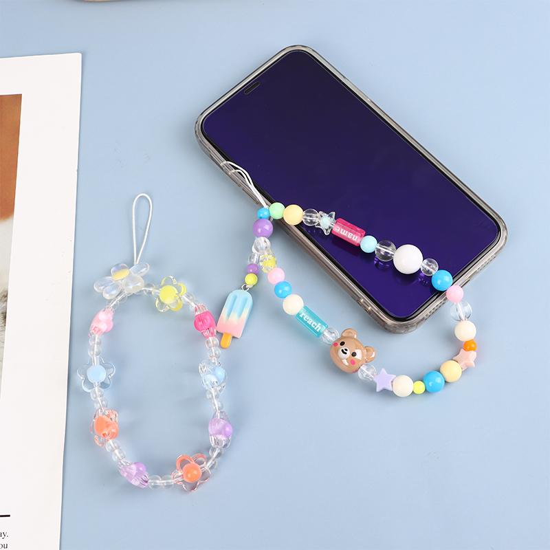 Flori telefon lanț căpșuni mărgele pandantiv farmec dulce bowknot agățat frânghie anti-pierdere curea încheietura mâinii geantă decor