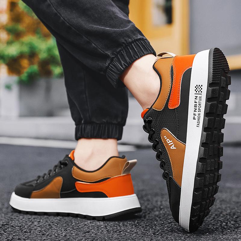 Shoes for Men Men's Leather Sneakers Trend Thick Soled Outdoor Hiking Height Increasing Casual Sneakers Board Shoes Large Size