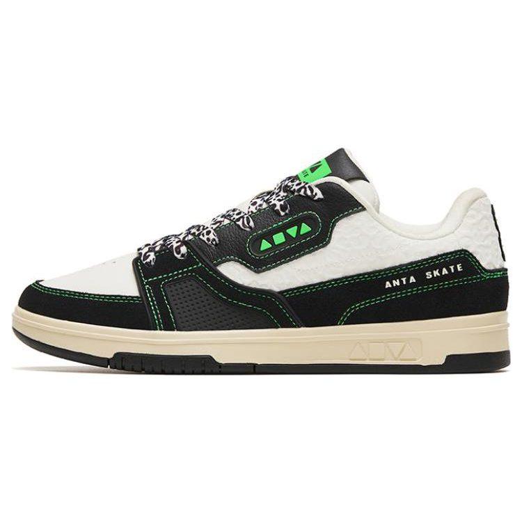 Anta Jie Ao Non slip Lightweight Low top Skateboard Shoes Women's Black White Green 122248090S-1