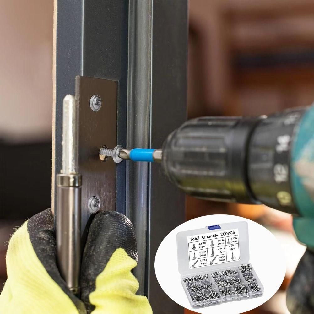 200pcs Flat Head Self-tapping Screws Cross Head Hardware Fastener Sheet Metal Screws  Wood