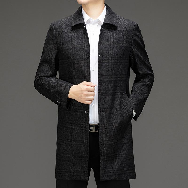 Herbst- und Winter Herren Kaschmir Windbreaker mittellang locker Revers Wollmantel Mittelalter Business Casual Papa Mantel