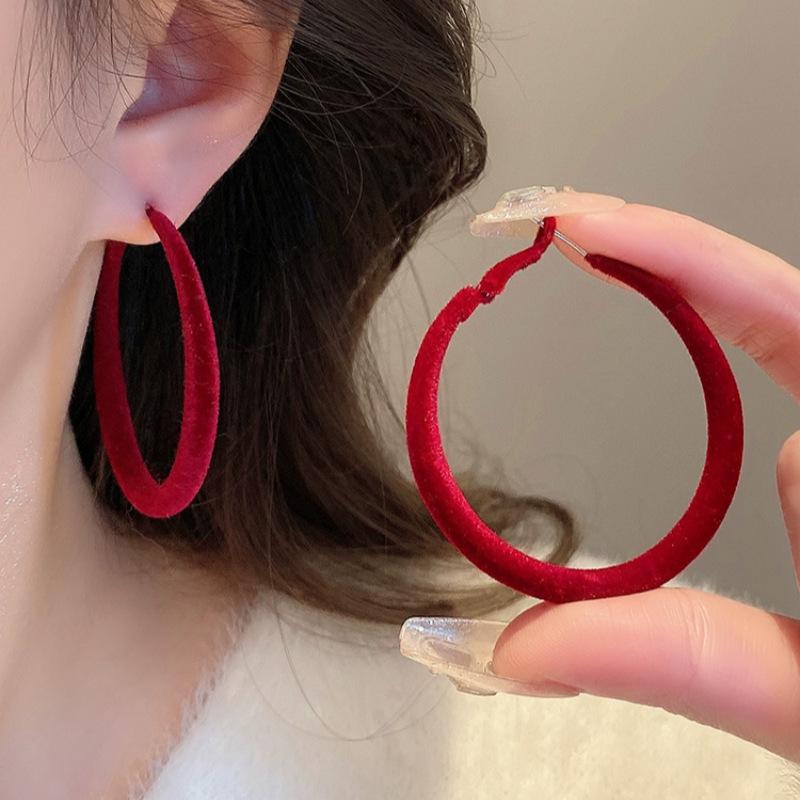 Fashion Temperament Sweet Flower Stud Earrings Women's Red Bow Flower Earrings Versatile Exquisite Daily Atmosphere Earrings