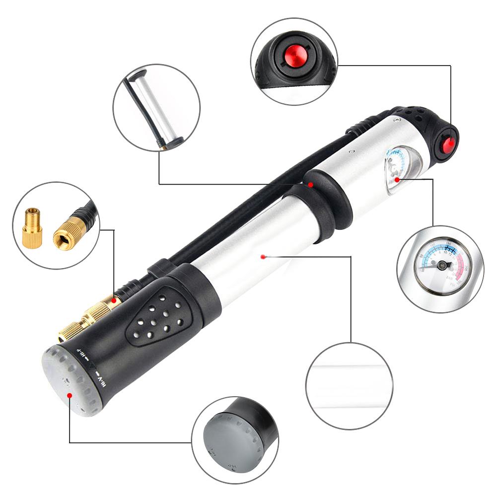 Portable Bike Pumps High Pressure Road Bicycle Pump with Air Guage Tyre Inflator Accessory