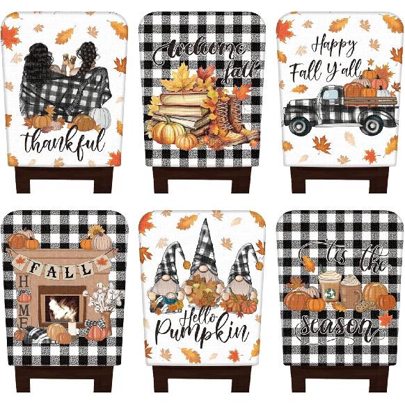 6 Pcs Fall Chair Covers Set Autumn Chair Back Cover Thanksgiving Dining Chair Slipcovers Buffalo Plaid Removable Chair Seat Protector for Kitchen тыква