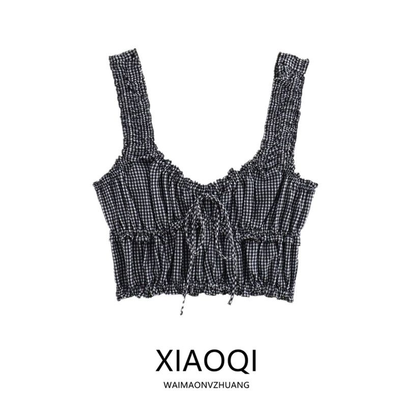 Fashion Style 2024 Summer New Arrival Women's Sling Silm Easiest for Match Plaid Short Tops 3115309 064
