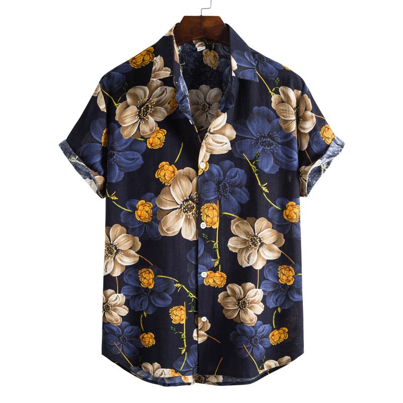 Men's Retro 90s Printed Shirts Hawaiian Short Sleeved Button Up Shirt Tropical Vacation Beach Shirt Casual Loose Tops