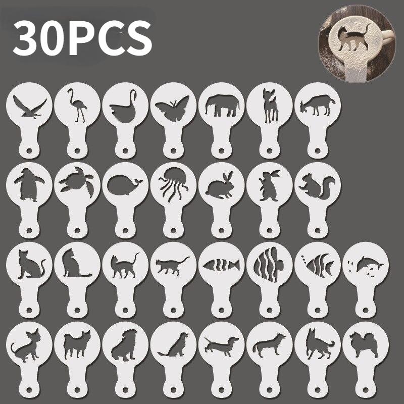 

30 шт. Трафареты для кофе, Модели для печати на кофе, Трафареты для распыления пены, Трафареты для тортов, Трафареты для рисования на кофе, Трафарет для какао-порошка для капучино, Инструмент для DIY-искусства