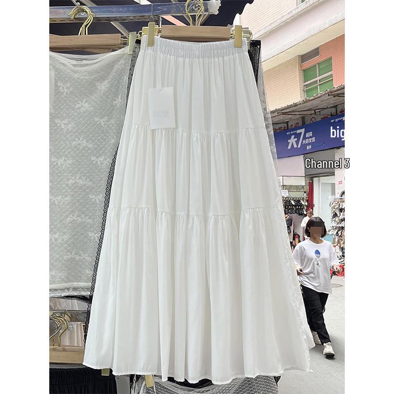 Women's Summer 2024 Pink A-Line Skirt - French Gentle Style, Long & Flowy