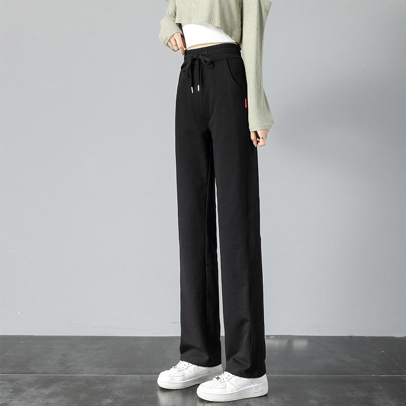 Women's Cotton Drawstring Straight Leg Sweatpants Casual Draped Wide Leg Trousers For Spring Summer