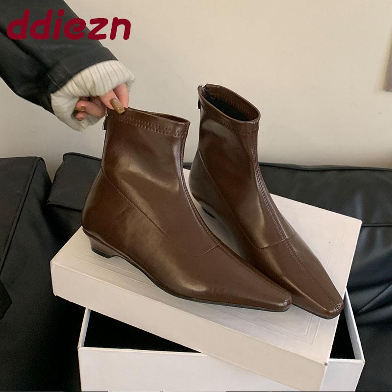 Mode Mode Ballerinas Damen Stiefeletten Schuhe Spitzschuh Damen Ballerinas Stretch Kurze Stiefel Schuhe Damen Reißverschlüsse Schuhe