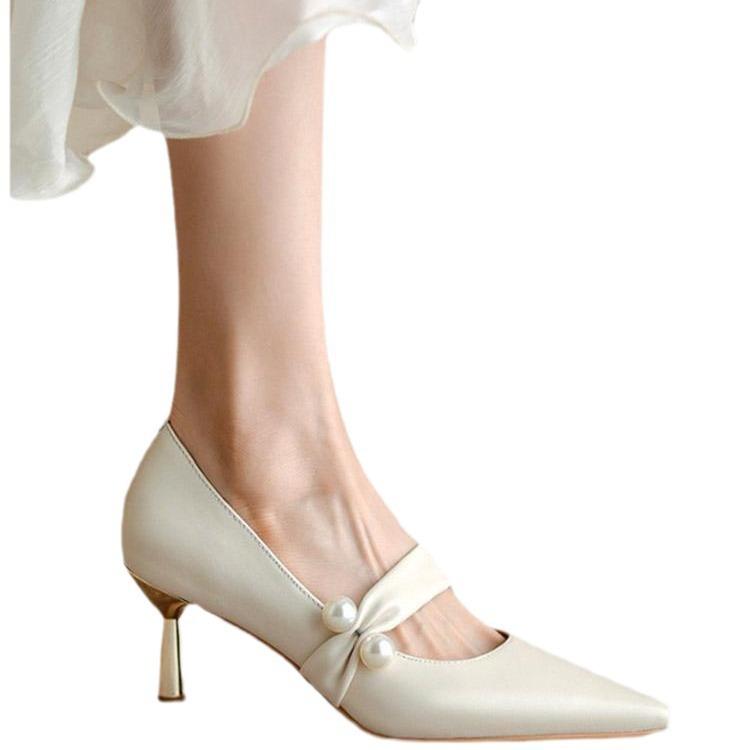 French High Heels Women's 2025 Autumn New Pointed Toe Small Heel Mary Jane Women's Shoes Fairy Style Bride Bridesmaid Wedding Shoes