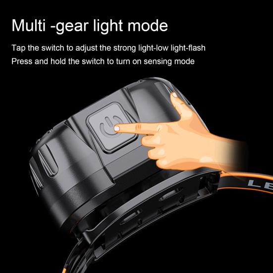 LED Headlamp 90-Degree Adjustable Motion Sensor Rechargeable Waterproof Outdoor Camping Headlamp Emergency Light