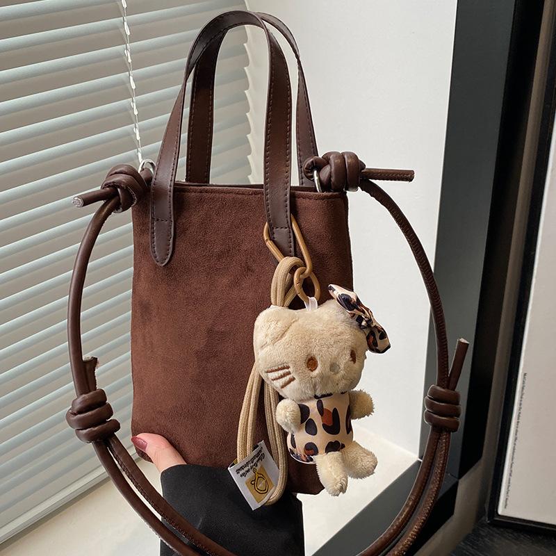 Autumn and Winter Retro Niche Leopard Print Mobile Phone Bag Splicing Contrasting Color Crossbody Bag Suede Shoulder Bag Women