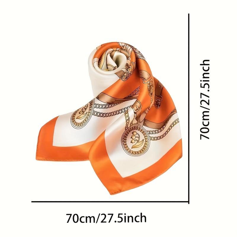 27.5" Chain Printed Square Scarf Elegant Thin Breathable Decorative Neck Scarf Orange Windproof Headscarf For Women