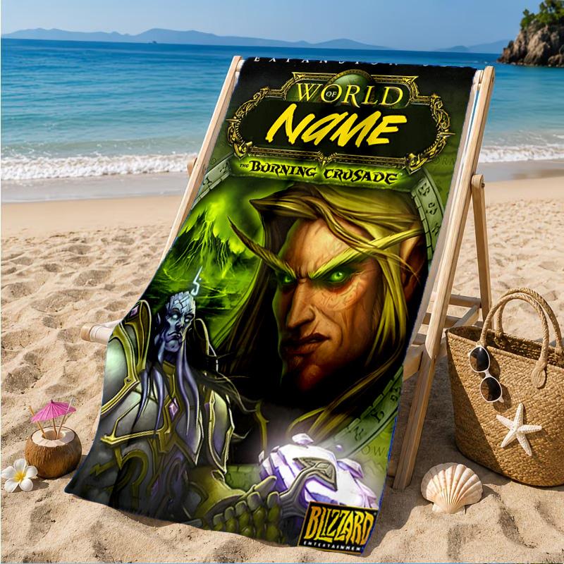 Custom Name World Warcraft Beach Towel Microfiber Beach Towel, Lightweight and Quick-Dry, for Summer Travel, Swimming Pool Gift