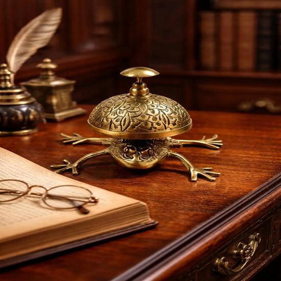Frog Desk Bell in Brass Hotel Reception Style Counter Bell, Unique Office or Reception table Bell, Animal Decor Gift