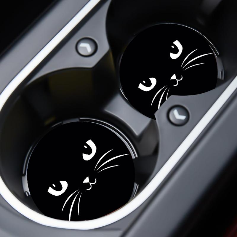 2PCS Silicone Car Cup Coaster Waterproof Non-Slip Sift-Proof Spill Saucer with Lift Notch Storage Mat Car Interior Accessories