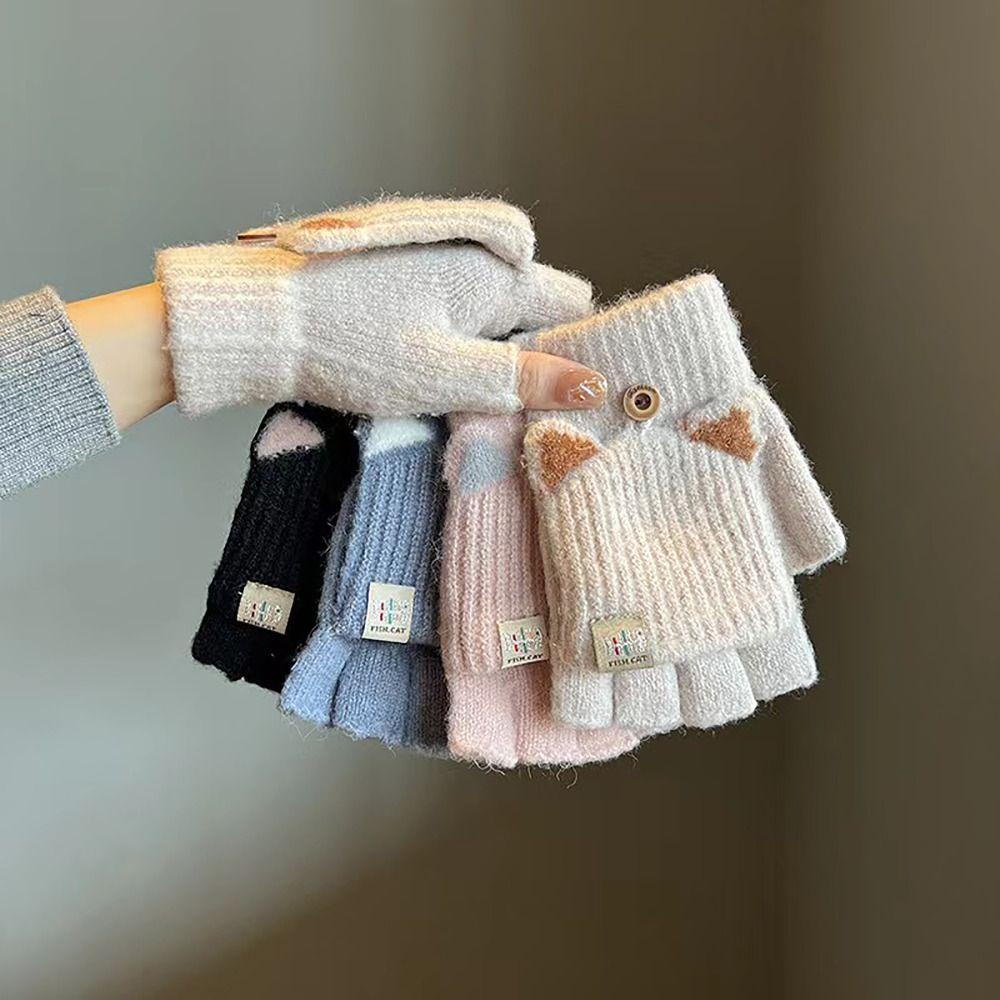 Screen Touchable Finger Gloves Knitted Wool Hand Warmer Cute Glove Bracers For Woman Winter Warm
