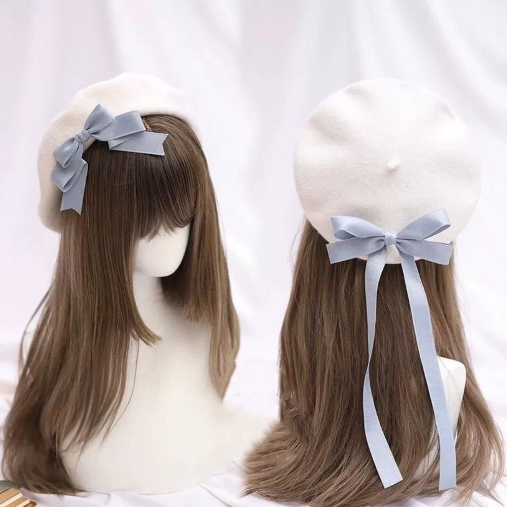 Wool Blend French Artist Hat Ribbon Bowknot Lolita Cosplay Cap Chic Beret Hat for Girls