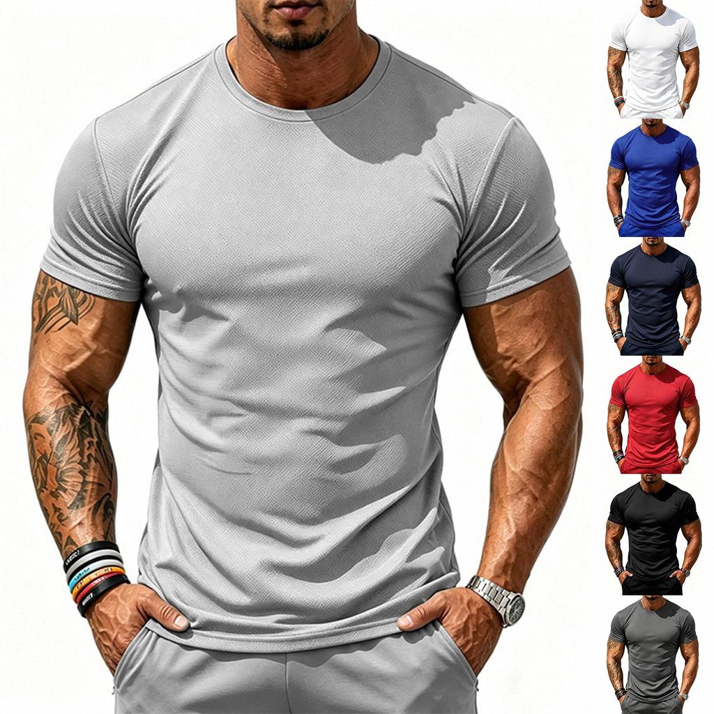 Men's Mesh Sports Short-sleeved Round-neck Fitted T-shirt