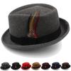 Rhombus Crown Trilby Hats for Men Classic Feather Trilby Fedora Hat Curl Gentleman Fashion Unisex Short Brim Autumn Winter Hat