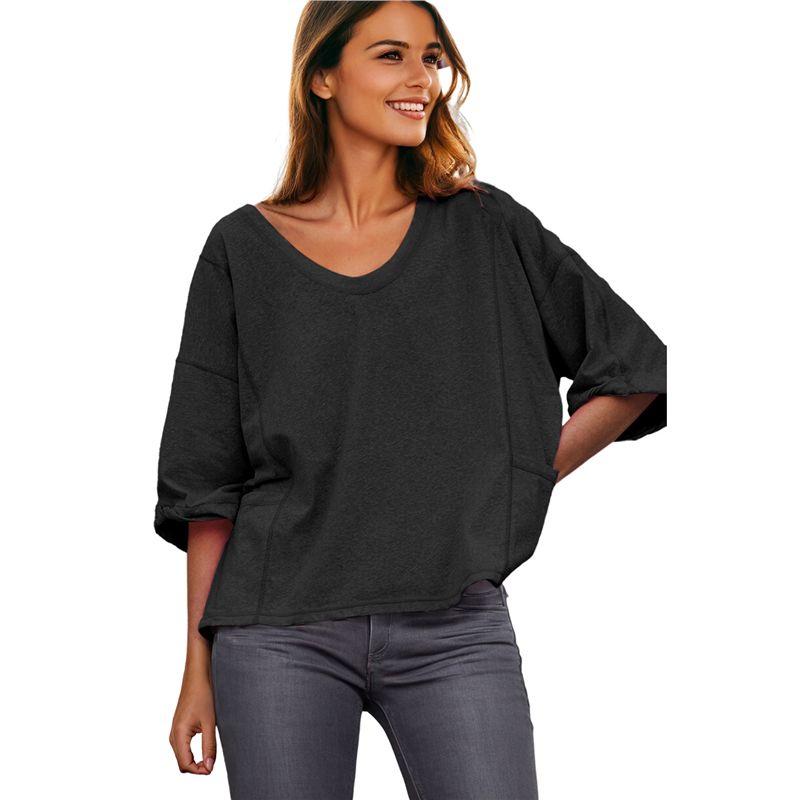 US Shiying Simple and Versatile V-neck Short sleeve T-shirt Women 2025 Summer New Solid Loose Pullover Women