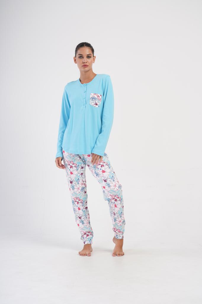 Women's Cotton Pajama Set with Long Pants Button-Up XL Vienetta Comfortable