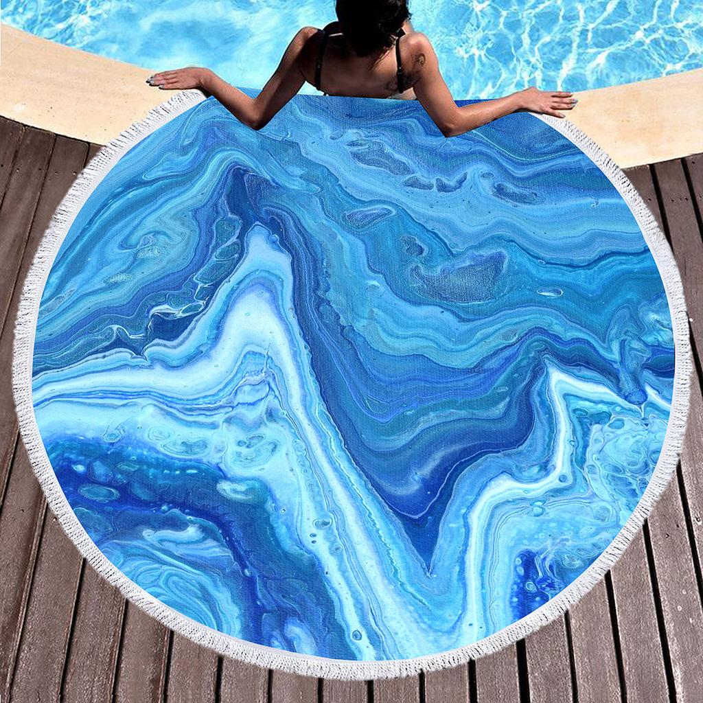 Marble Geometric Pattern Round Beach Towel, Soft Yoga Meditation Mat Picnic Rug Microfiber Lightweight Beach Towels for Boy Girl