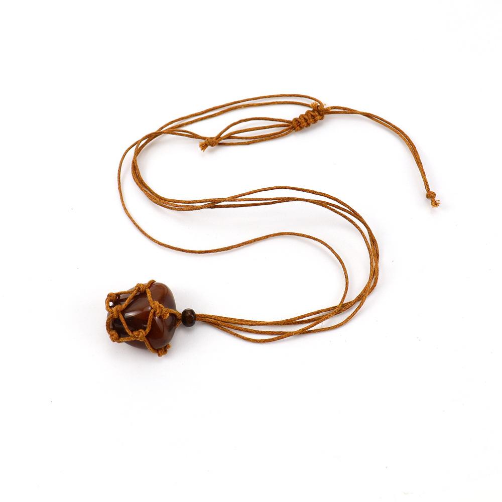 Hand-Woven Natural Stone Crystal Rough Stone Mesh Pocket Adjustable Necklace Pendant N707