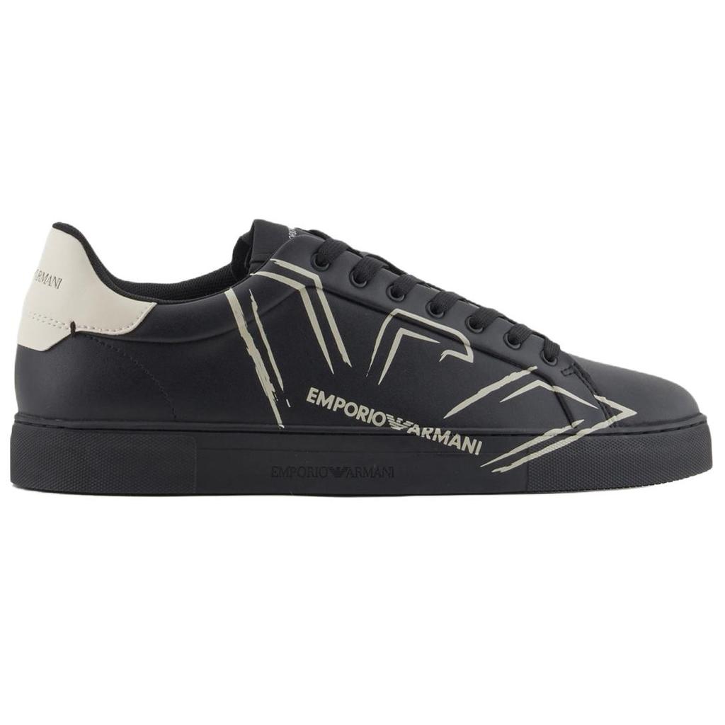 Emporio Armani Leather Round Toe Printed Low-Top Sneakers Men sneakers Black X4X598XD4311U166