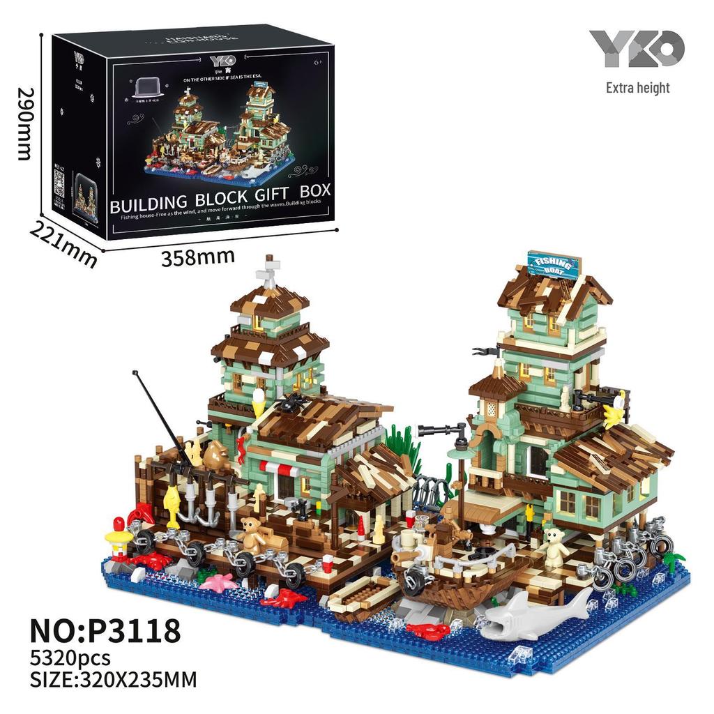 Seaside Boathouse Reconnaissance Nautical Fishing House Building Blocks, Compatible with Lego, Educational Toy & Gift